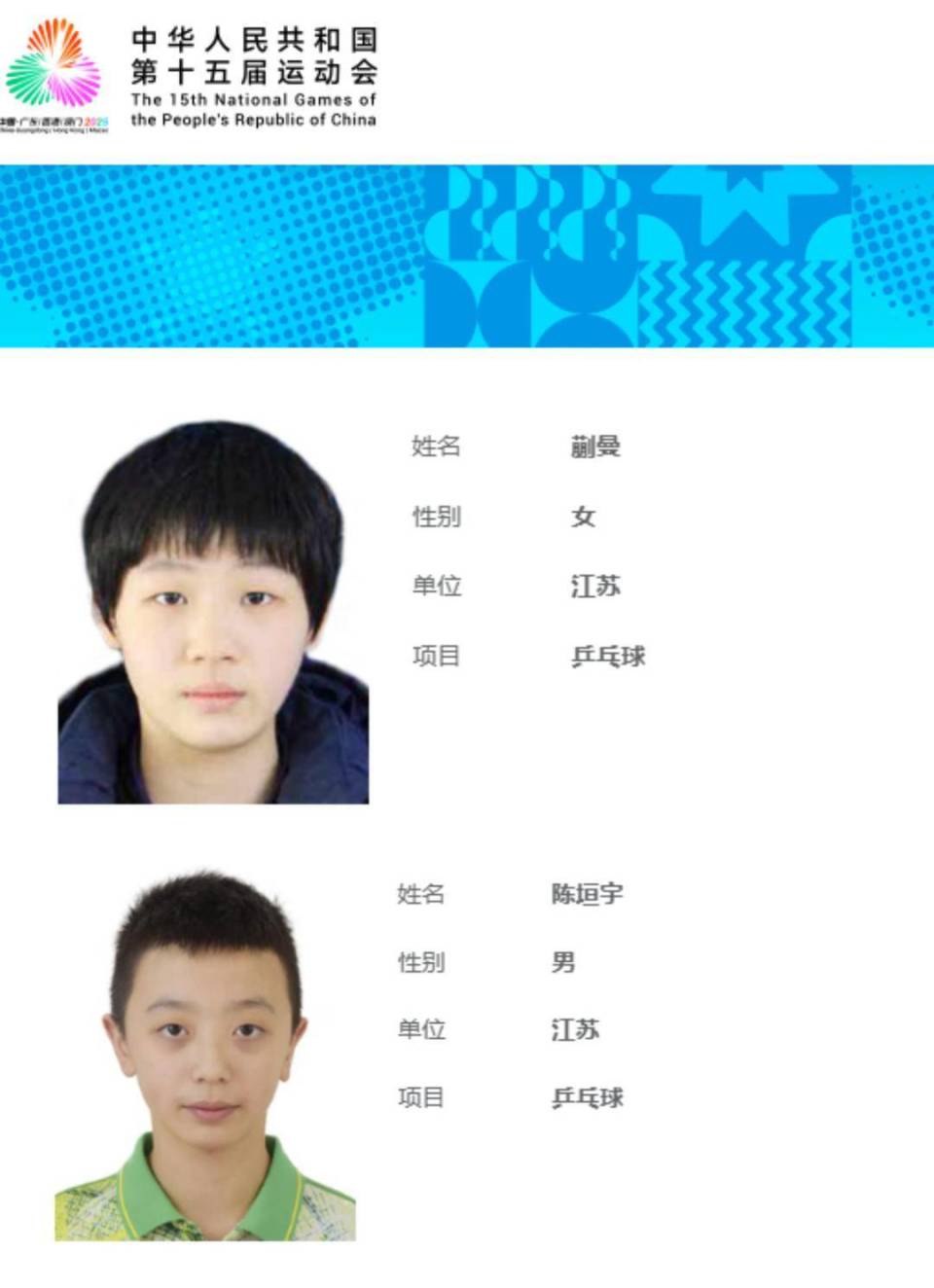 力选手的参, 从全运会资, 参赛运动员 力选手的参, 从全运会资, 参赛运动员